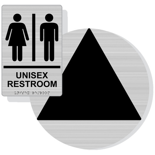 Brushed Silver California Title 24 UNISEX RESTROOM Sign Set, 12 in. + 9x6 in. Acrylic