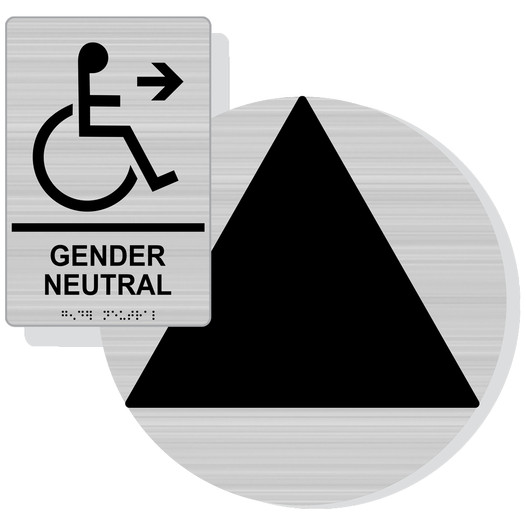 Brushed Silver California Title 24 Accessible GENDER NEUTRAL Right Sign Set, 12 in. + 9x6 in. Acrylic