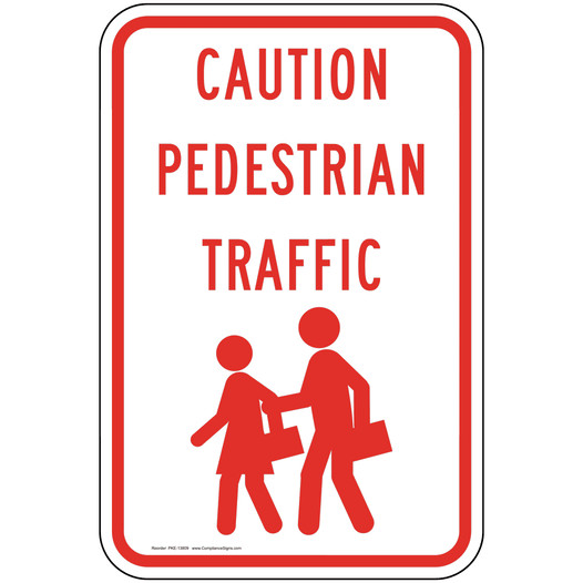 Portrait Caution Pedestrian Traffic Sign With Symbol PKE-13809