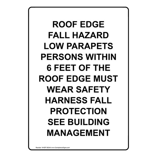Portrait Roof Edge Fall Hazard Low Parapets Sign NHEP-36344