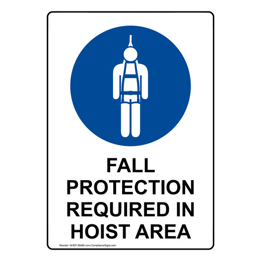 Portrait Fall Protection Required Sign With Symbol NHEP-36466