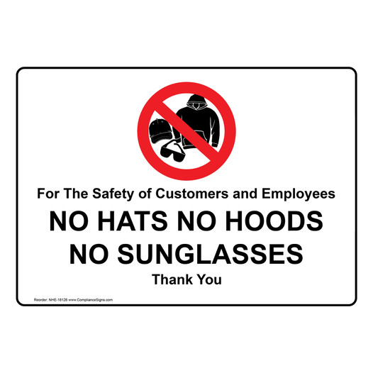 No Hats Hoods Sunglasses Thank You Sign NHE-18126