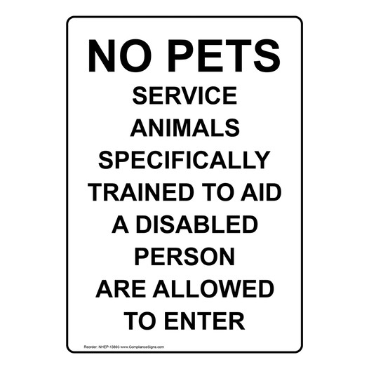 No Pets Except Service Animals Sign NHEP-13893