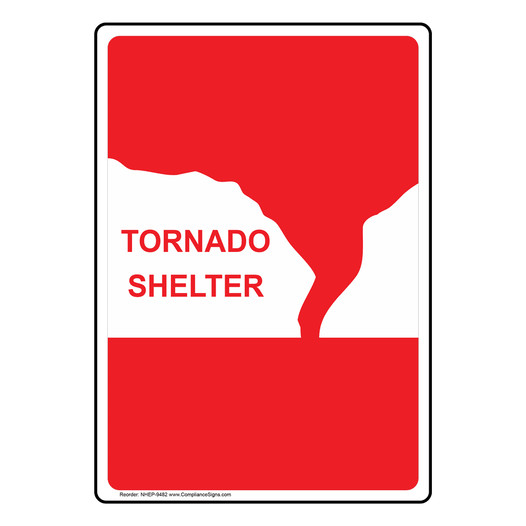 Portrait Tornado Shelter Sign With Symbol NHEP-9482