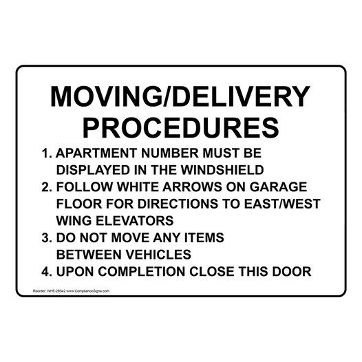 Moving/Delivery Procedures 1. Apartment Number Sign NHE-28542