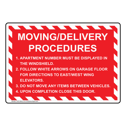 Moving/Delivery Procedures 1. Apartment Number Sign NHE-29442