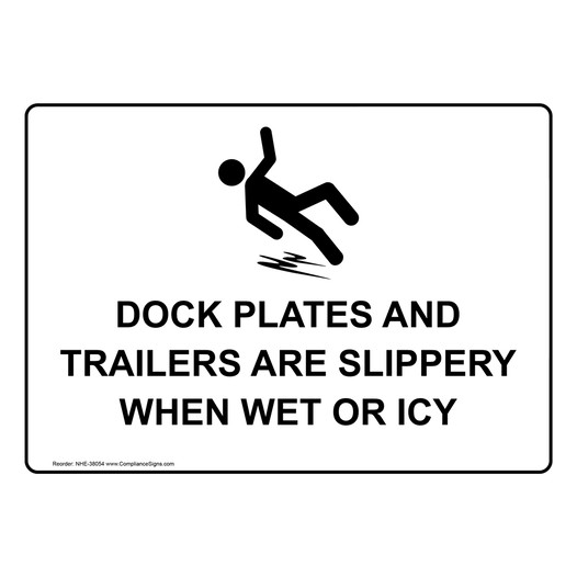 Dock Plates And Trailers Are Slippery Sign With Symbol NHE-38054