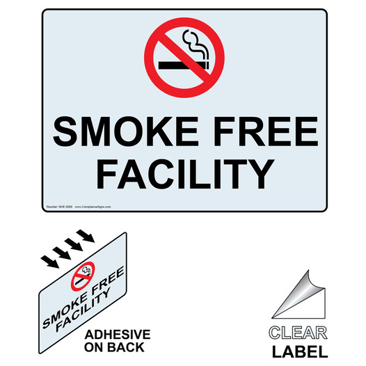 Clear SMOKE FREE FACILITY Label With Symbol NHE-9068