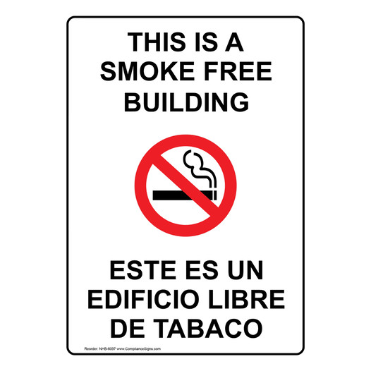 This Is A Smoke Free Building With Symbol Bilingual Sign NHB-6097