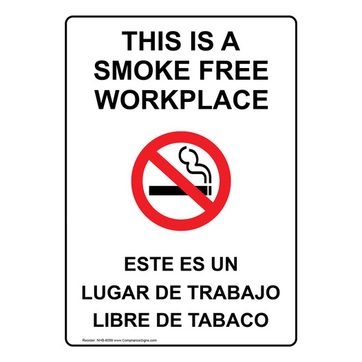 This Is A Smoke Free Workplace With Symbol Bilingual Sign NHB-6099