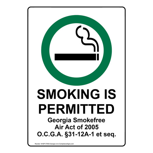 Portrait Georgia SMOKING IS PERMITTED Smokefree Air Act Sign NHEP-37583-Georgia