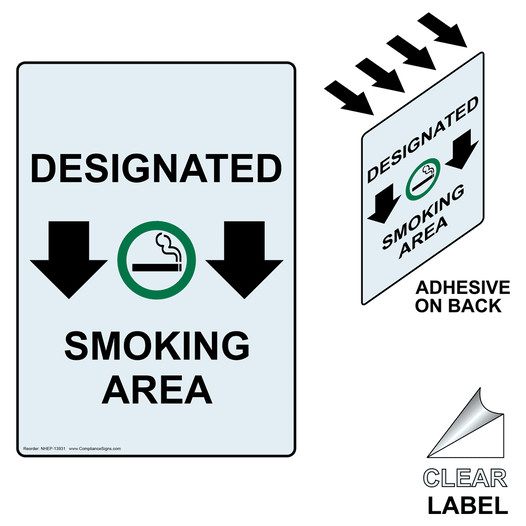 Portrait Designated Smoking Area Clear Label With Symbol NHEP-13931