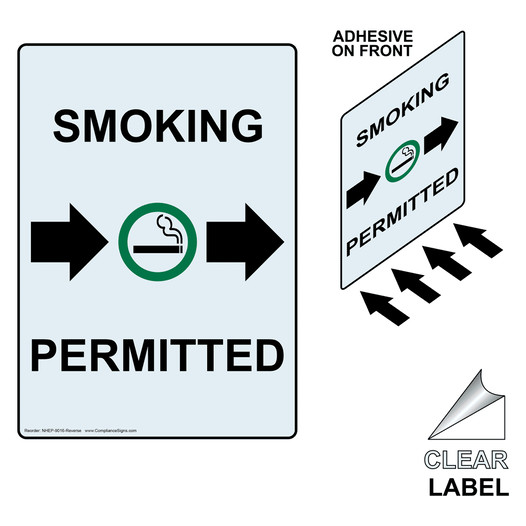 Portrait SMOKING PERMITTED Label with Symbol and Front Adhesive