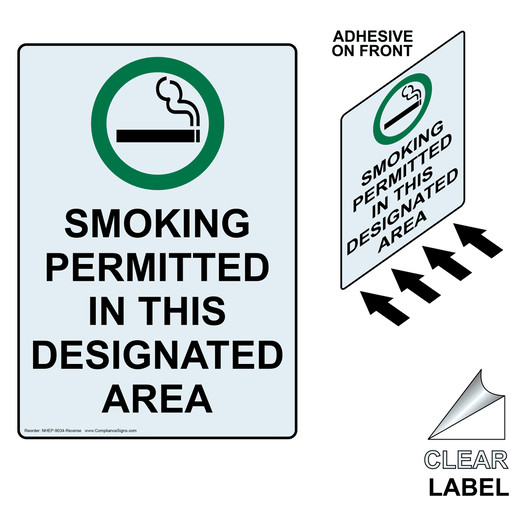 Portrait SMOKING PERMITTED IN THIS DESIGNATED AREA Label with Symbol and Front Adhesive NHEP-9034-Reverse