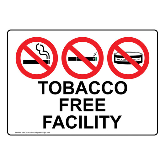 Tobacco Free Facility Sign With Symbols NHE-25190