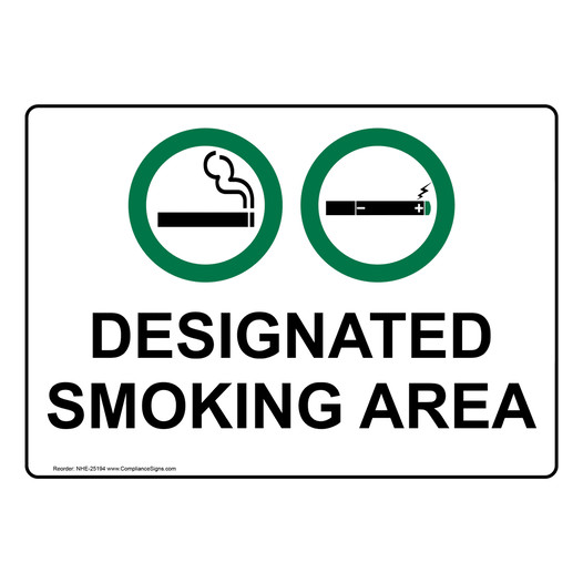 Designated Smoking Area Sign for No Smoking NHE-25194