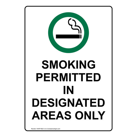 Portrait Smoking Permitted In Designated Sign With Symbol NHEP-9024