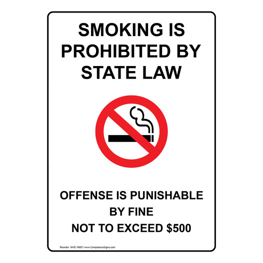 Smoking Prohibited By Fine Not To Exceed $500 Sign NHE-16857