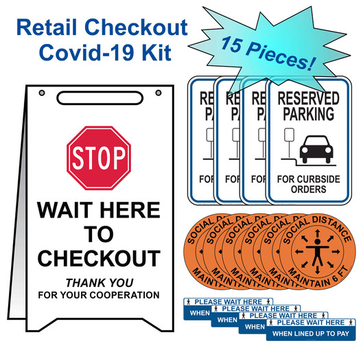 15-Piece Social Distancing Sign Kit for Retail Checkout Areas CS450171