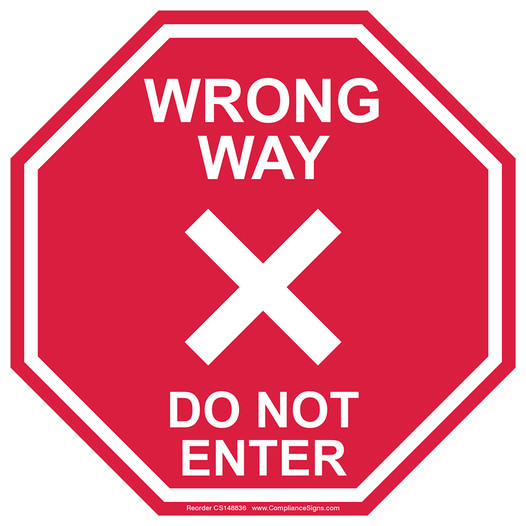Red Wrong Way Do Not Enter Carpet Label CS148836