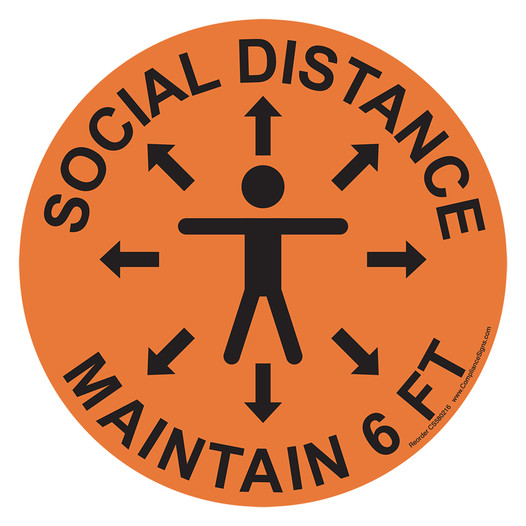 Orange Social Distance Maintain 6 Ft Carpet Label CS580216