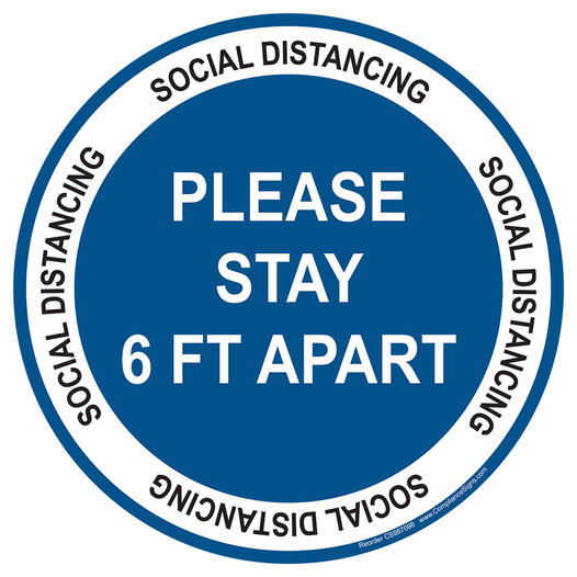 Blue Please Stay 6 Ft Apart Social Distancing Floor Label CS987098