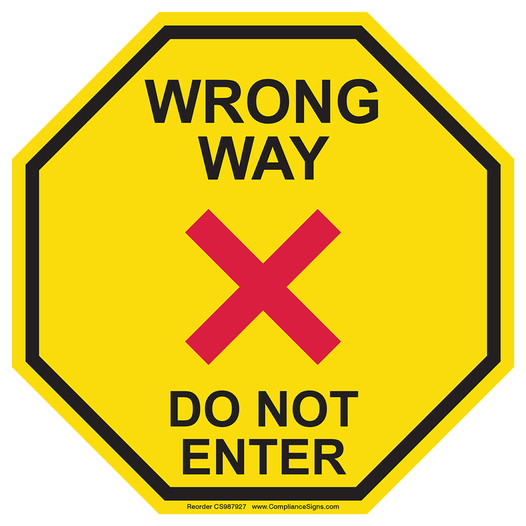 Yellow Wrong Way Do Not Enter Carpet Label CS987927