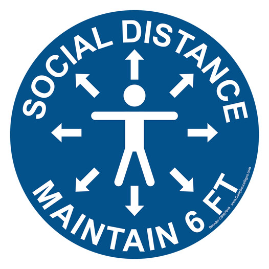 Blue Social Distance Maintain 6 Ft Carpet Label CS997819