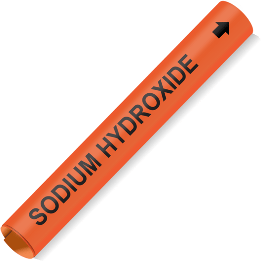 Coiled Black-on-Orange Sodium Hydroxide Pipe Marker CS720487