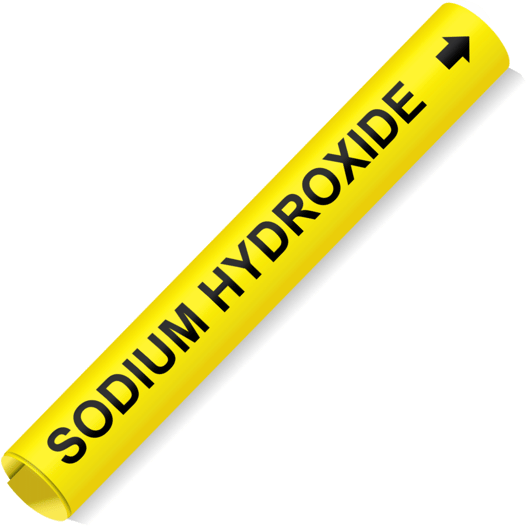 Coiled Black-on-Yellow Sodium Hydroxide Pipe Marker CS795769