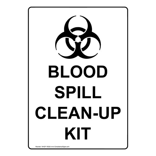 Portrait Blood Spill Clean-Up Kit Sign With Symbol NHEP-18526
