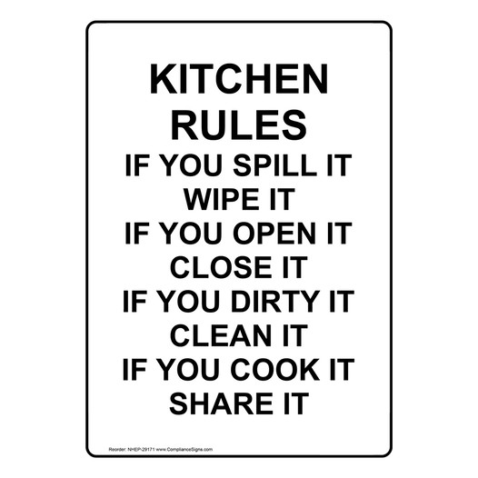 Portrait Kitchen Rules If You Spill It Wipe Sign NHEP-29171