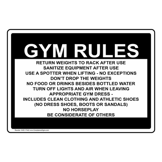 Gym Rules Sign for Gym / Fitness Center NHE-17442