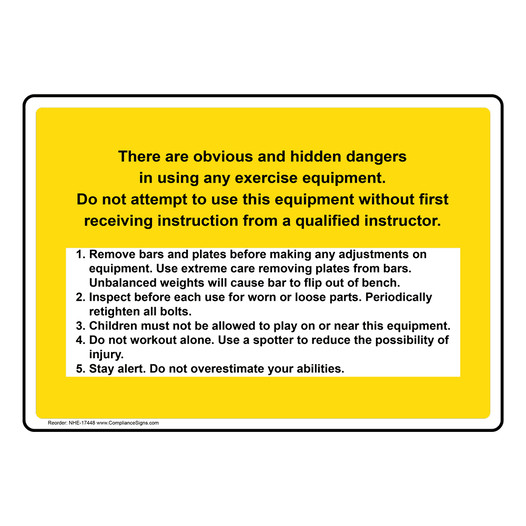 Dangers using exercise equipment Sign NHE-17448