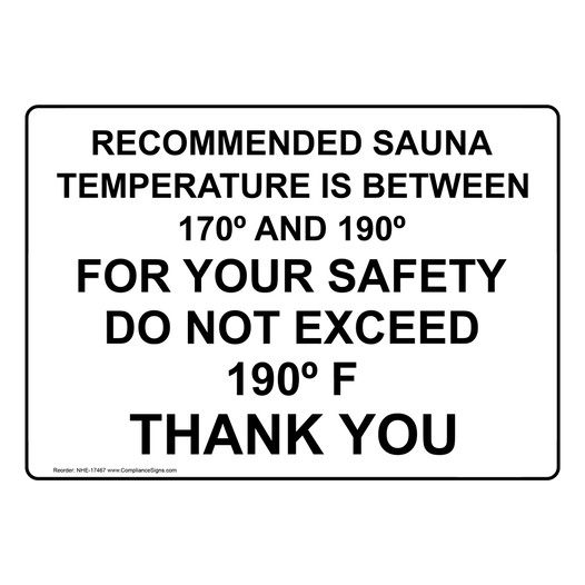 Recommended Sauna Temperature Sign NHE-17467