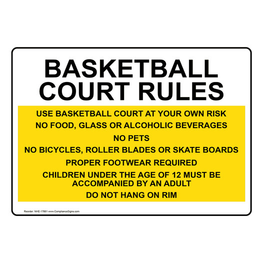 Basketball Court Rules Sign for Policies / Regulations NHE-17661