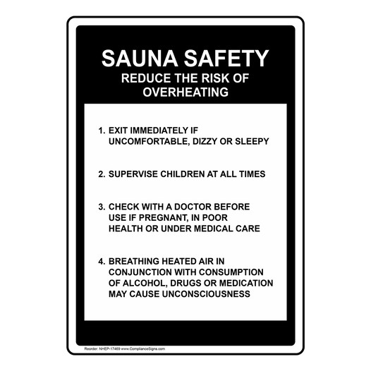 Portrait Sauna Safety Reduce The Risk Of Overheating Sign NHEP-17469