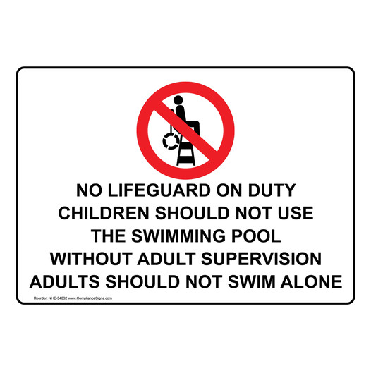 No Lifeguard On Duty Children Should Sign With Symbol NHE-34632