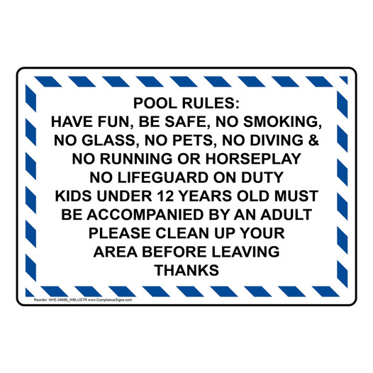 Pool Rules: Have Fun, Be Safe, No Smoking, Sign NHE-34688_WBLUSTR
