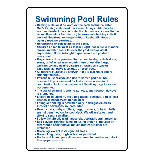 New York City Swimming Pool Rules Sign NHE-50763-NewYorkCity