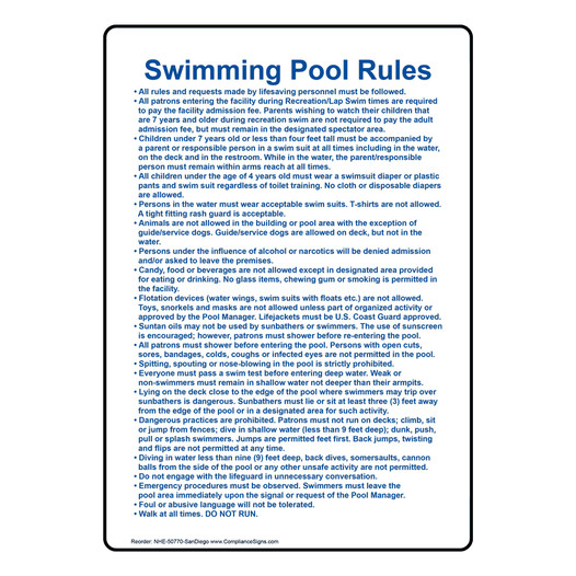 San Diego Swimming Pool Rules Sign NHE-50770-SanDiego