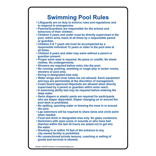 Denver Swimming Pool Rules Sign NHE-50774-Denver