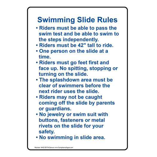 Denver Swimming Slide Rules Sign NHE-50776-Denver