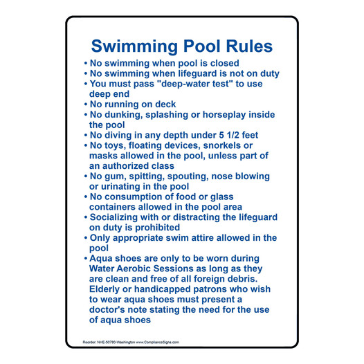 Washington DC Swimming Pool Rules Sign NHE-50780-Washington