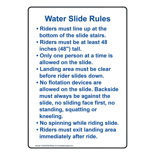 El Paso Water Slide Rules Sign NHE-50782-ElPaso