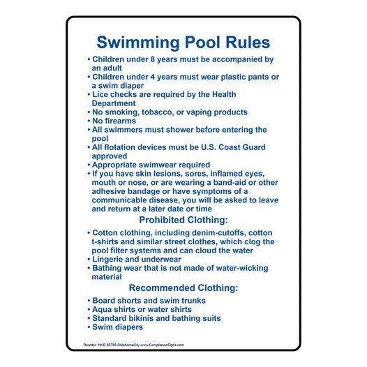 Oklahoma City Swimming Pool Rules Sign NHE-50785-OklahomaCity