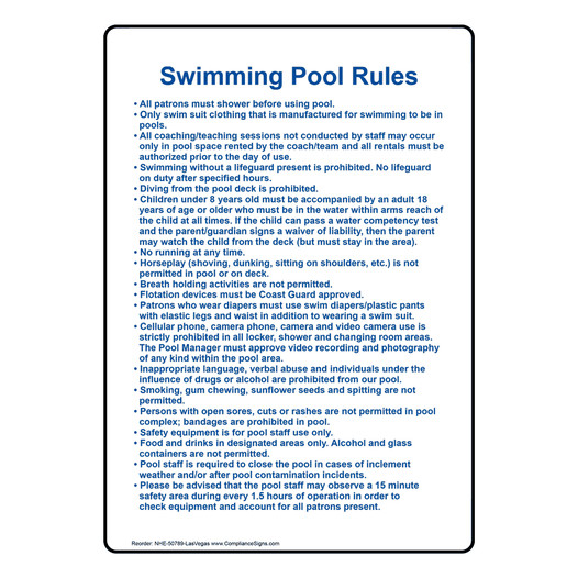 Las Vegas Swimming Pool Rules Sign NHE-50789-LasVegas