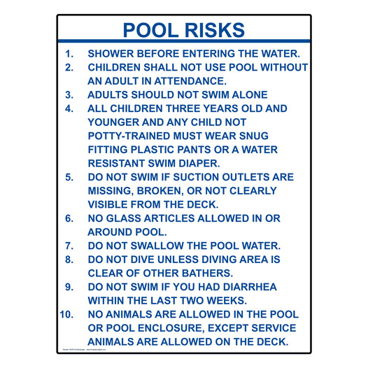 Portrait Georgia POOL RISKS Sign NHEP-33138-Georgia