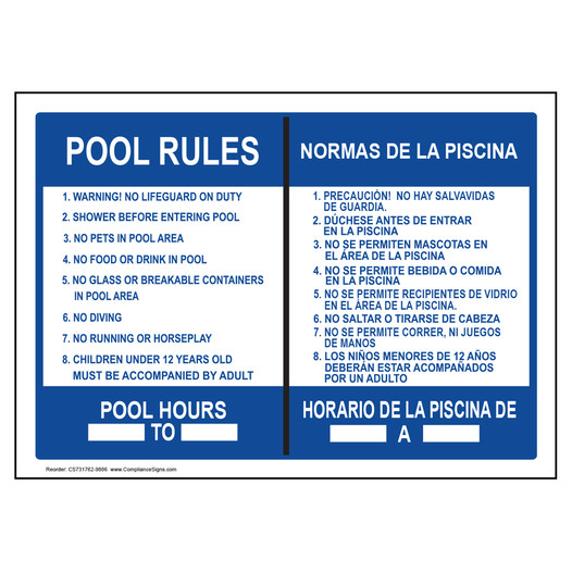 Pool Rules Sign NHB-9433 Swimming Pool / Spa