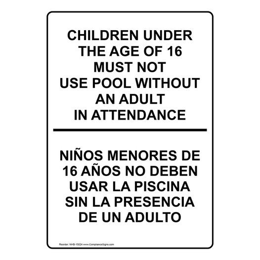 Children Under 16 Must Not Use Pool Bilingual Sign NHB-15024